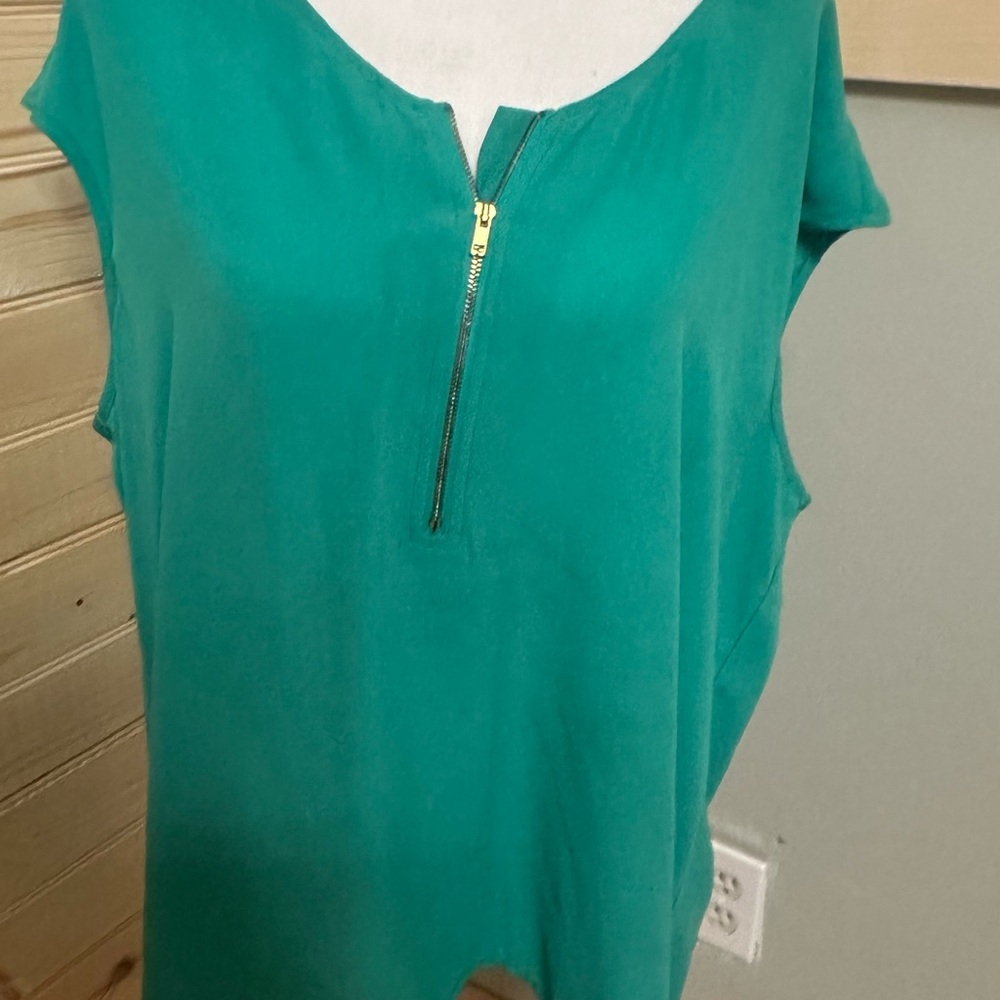 Turquoise Green Women's Top with Zipper Detail
